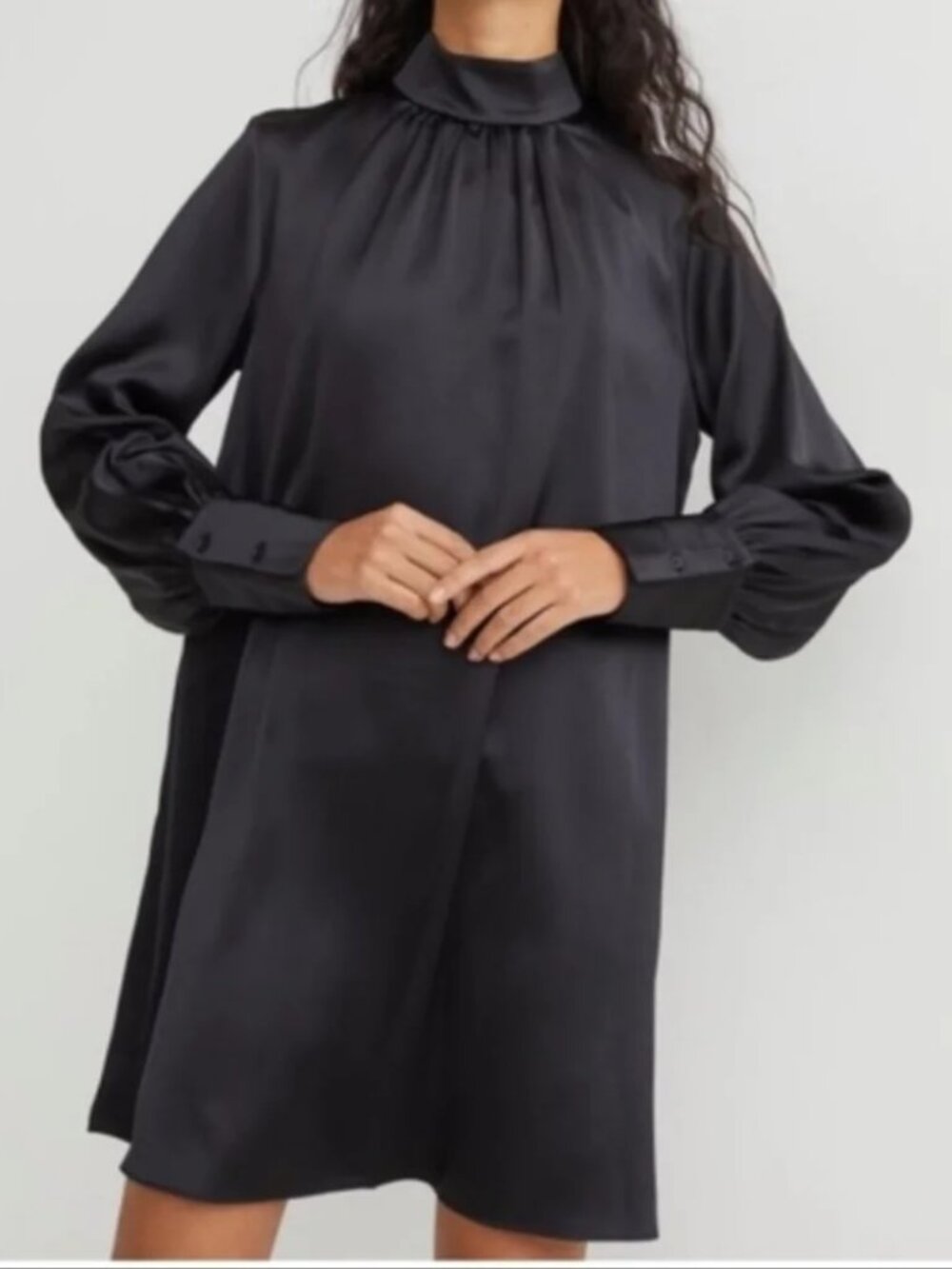 H&M black silk mock neck mini dress sz s